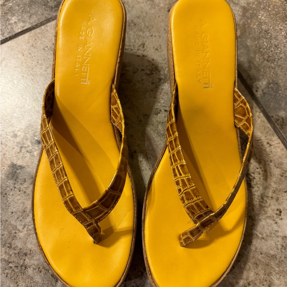 A. Giannetti made in Italy leather wedge Mustard Yellow Sandals Size 8
